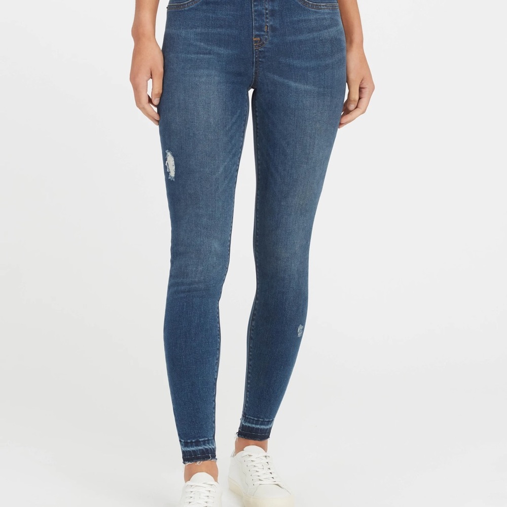 Distressed Ankle Skinny Jeans, Medium Wash
